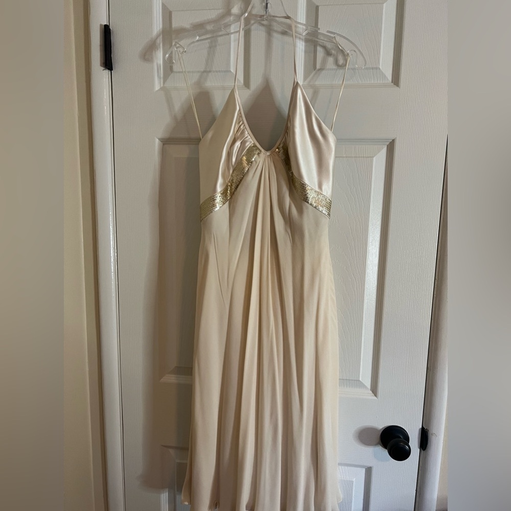 Carmen Marc Valvo, Ivory silk and chiffon cocktail dress